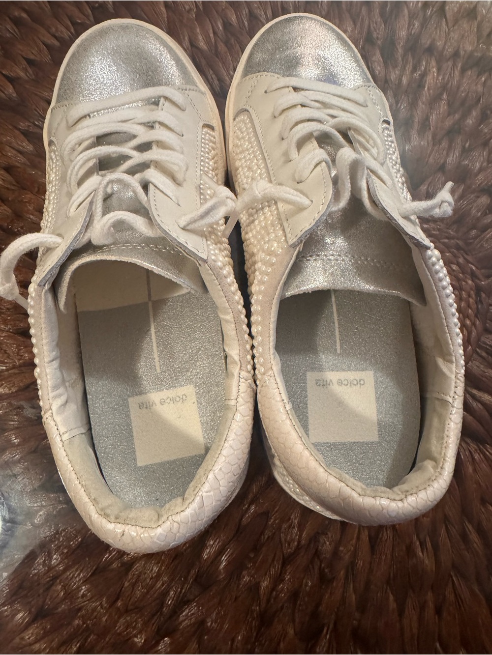 Dolce Vita Zina Vanilla White Pearl Lace-Up Sneakers - size 6.5 - Picture 6 of 9